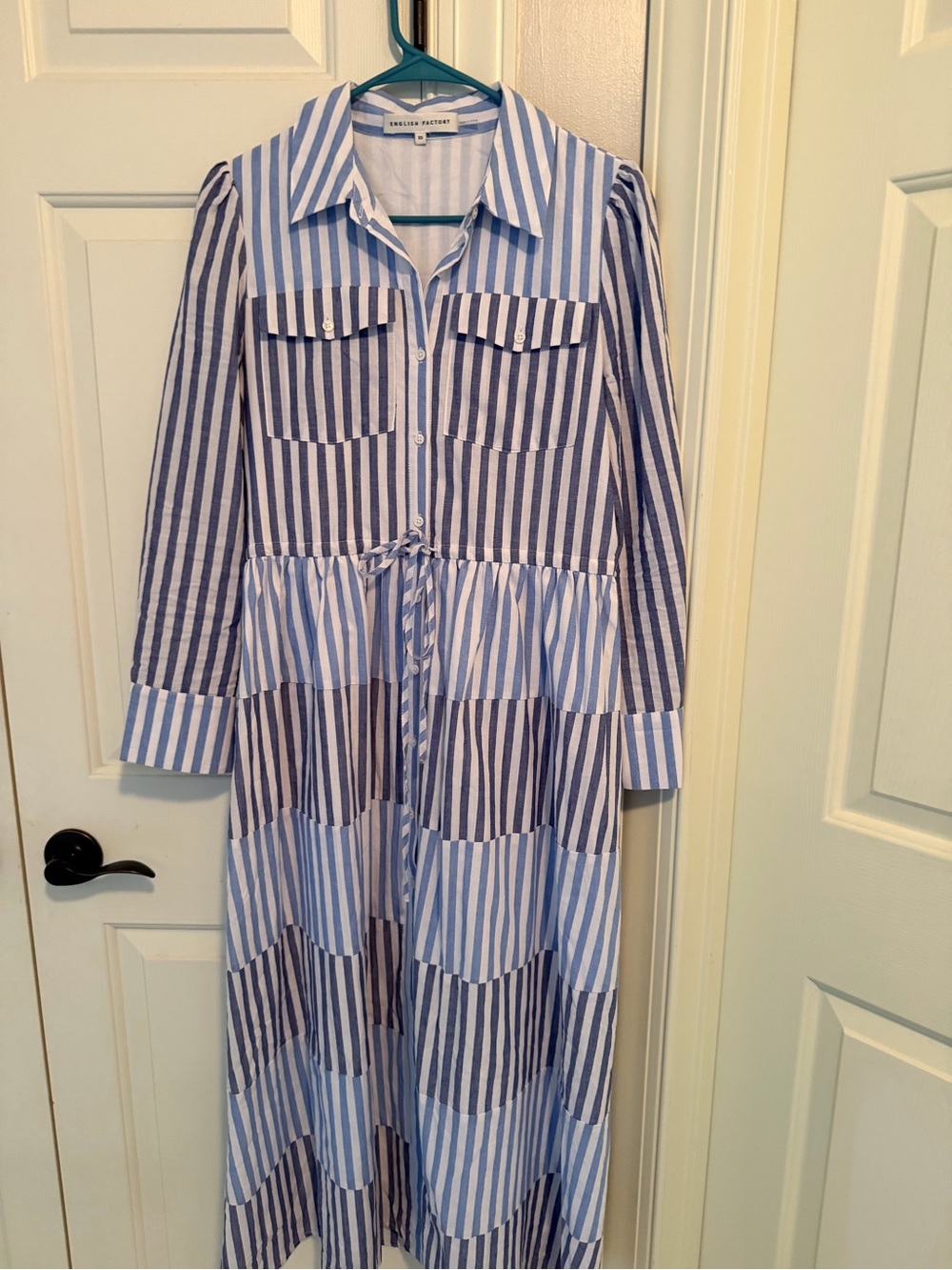 English Factory Blue and White Striped Maxi Shirtdress
